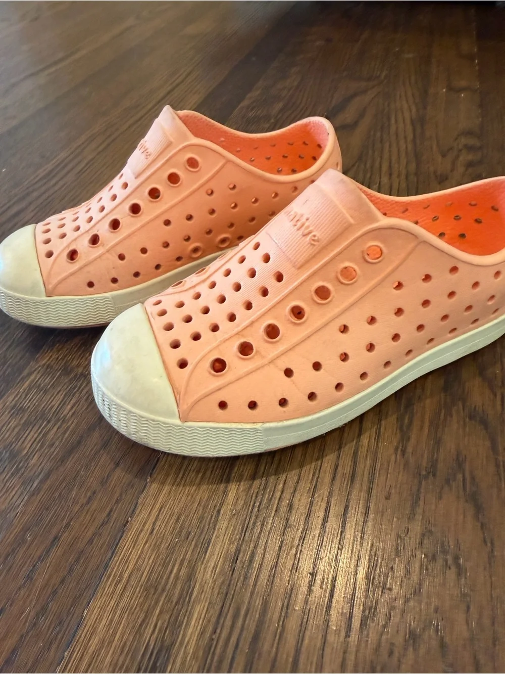 Native Kids Slip-On Water Shoes in Coral Peach with White Toe